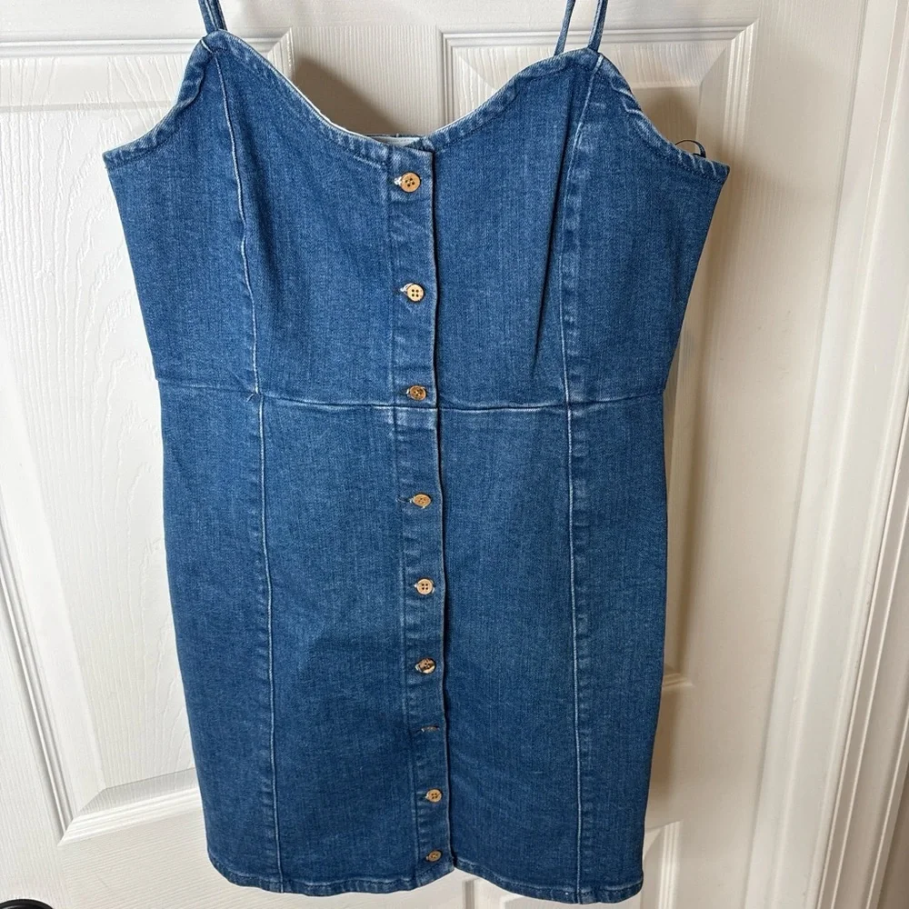 Pull&Bear Cami Denim Mini Dress‎ sweetheart neck spaghetti straps Size m - Picture 4 of 10